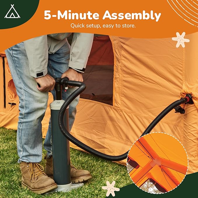 EROMMY 4/6/8/12 Person Inflatable Tent with Skylight 4 Season Blow Up Tents with Hand Pump for Outdoor Camping &amp Hiking Easy Set-up Windproof Sunproof Waterproof