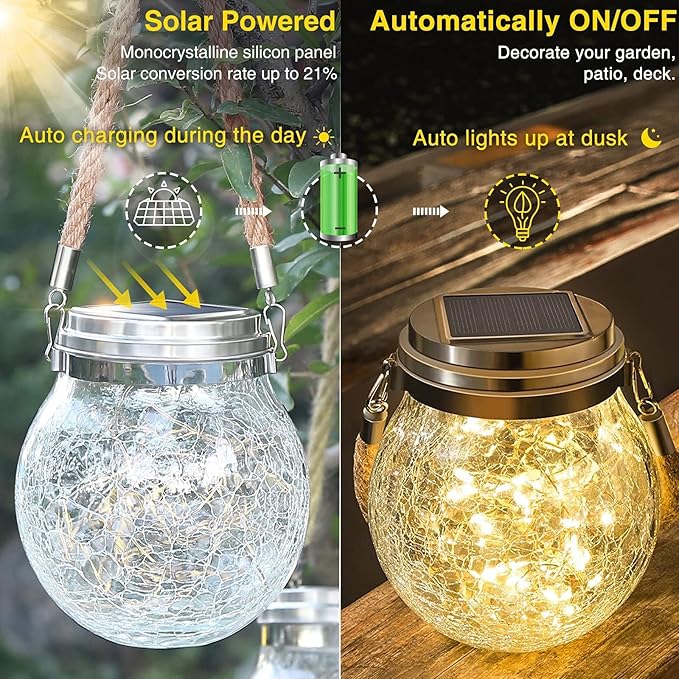 ROSHWEY Solar Lantern Gifts for Women 4 Pack Hanging Garden Decor Lights Outdoor Waterproof with 30 LED for Halloween Christmas Easter Gift