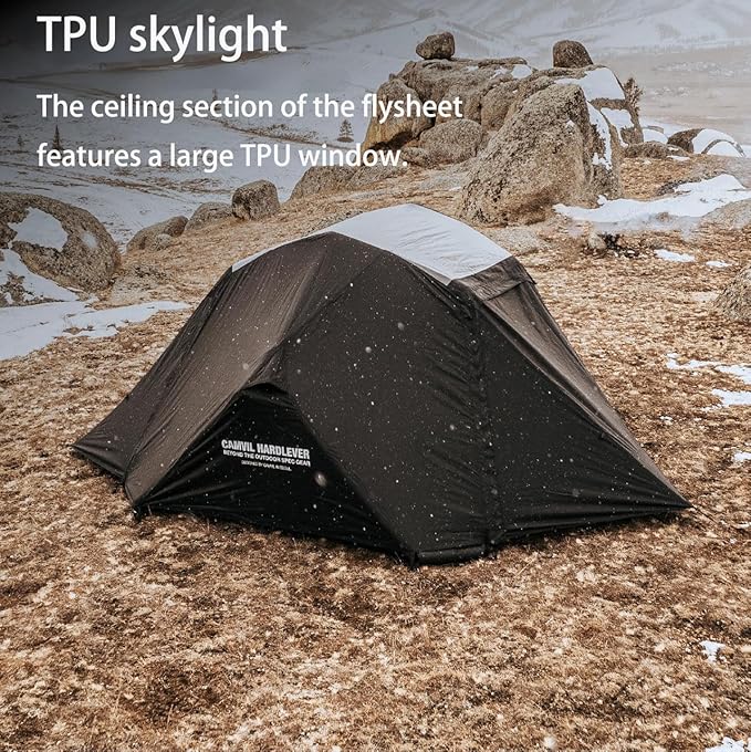 2025 Upgraded Crab 4P Canvas Inflatable Camping Tent with Rainfly Pump Groundsheet TPU Door Easy Setup Blow Up Air Tent for Camping Air Tent with Mesh Skylight Windows&ampDoors