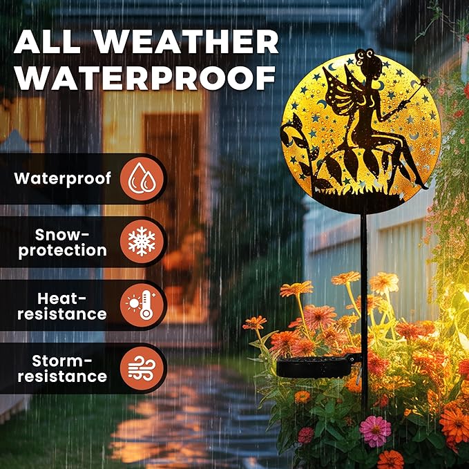 Solar Fairy Garden Lights Metal Fairy Sculpture Pathway Stakes Waterproof Outdoor Decorative Lights for Yard Patio Garden Porch Gifts for Women Mom 1 Pack