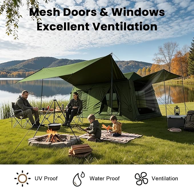 Inflatable Tents for Camping Large Blow Up Tent with Hand Pump Easy Setup InflatableTent 4 Season Tent Waterproof Oxford Air Glamping Tents for Camping Adult 4/6/8/10/12 Person