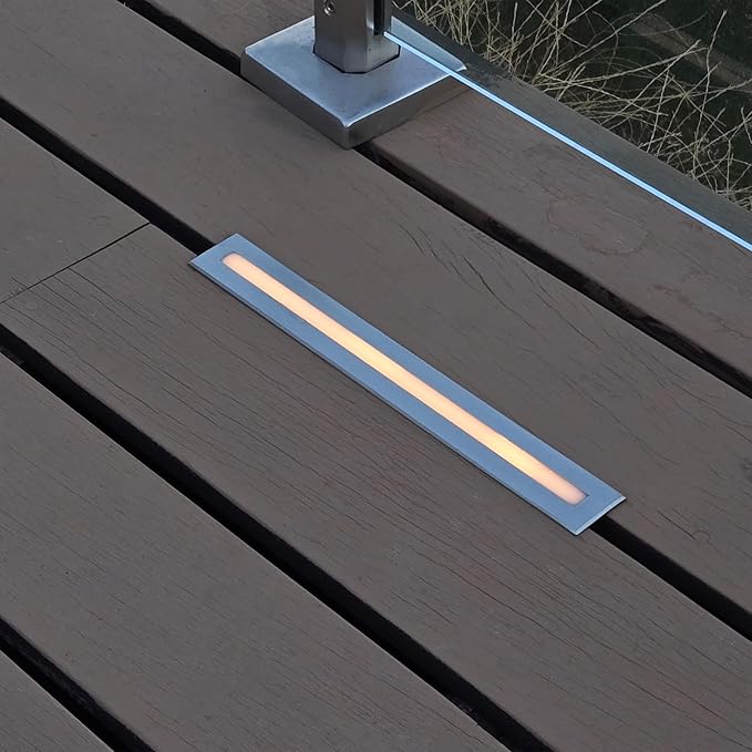 LUMENGY Deck Liner LED Light 0.5x9 Inch 2700K Warm White 12V Low Voltage IP67 Waterproof for Wood and Composite Decks and Patios Brown Stainless Steel Finish