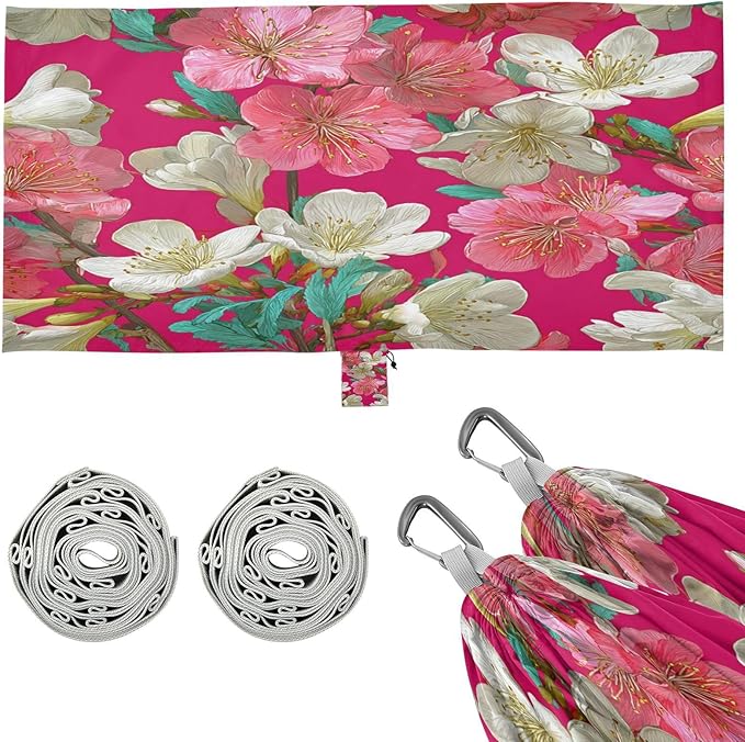 Red Peach Blossom Floral Art Camping Hammock Portable Hammocks 500 lb Upgraded Thickened with Tree Straps and Attached Carry BagPerfect for OutdoorIndoorBeachCampingTravel