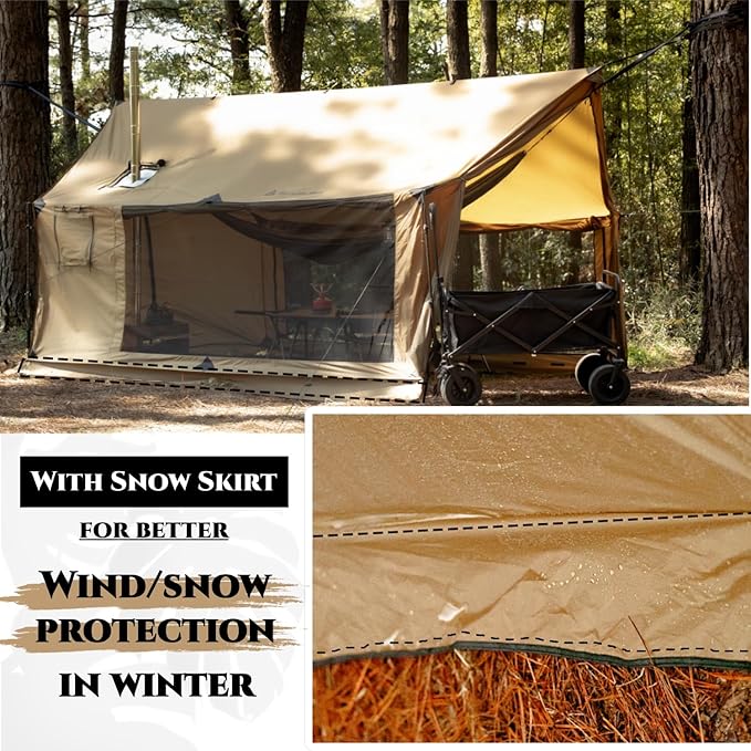 Hammock Hot Tent with Stove Jack and Double-Sided mesh Windows - Spacious Versatile Wall Tent with Snow Skirt(No Poles)-Waterproof &amp Windproof Ideal for Camping Backpacking Hiking