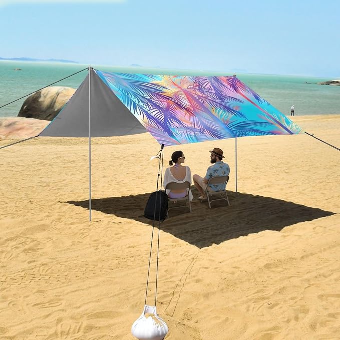 Beach Tent Sun Shelter Rainbow Coconut Trees Lightweight &amp Easy Setup Beach Shade Canopy for Camping Fishing