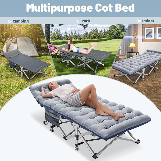 Portable Folding Camping Cot for Adults with Mattress Lightweight Camp Bed with Carry Bag Ideal for Outdoor Travel Beach Hiking and Backpacking