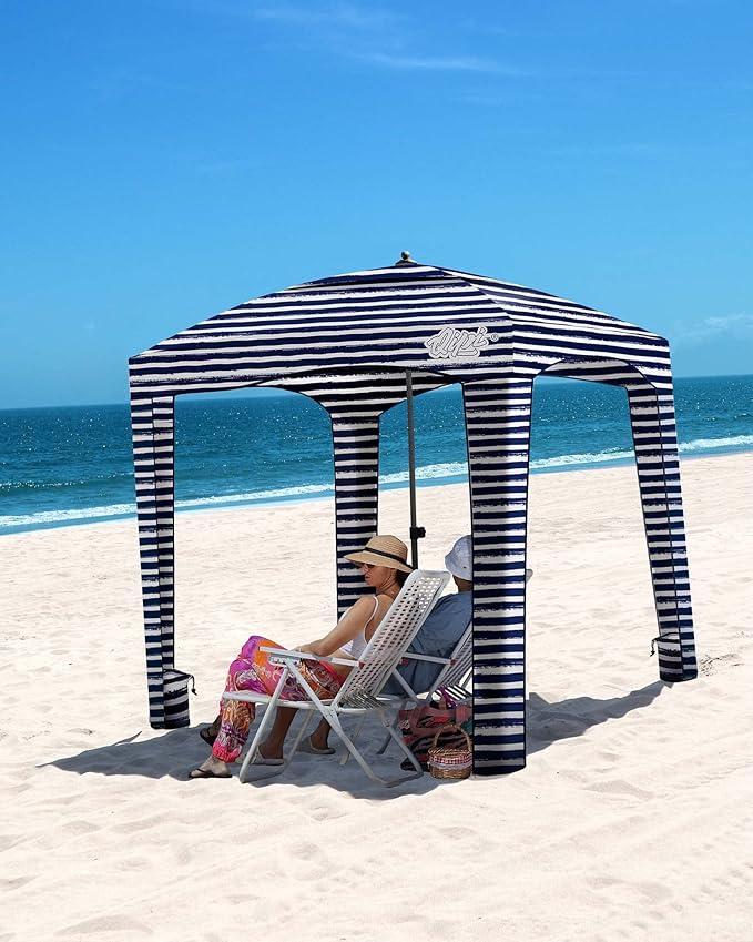 Qipi Beach Cabana - Easy to Set Up Canopy Waterproof Portable 6' x 6' Beach Shelter Included Side Wall Shade with UPF 50+ UV Protection for Kids Family &amp Friends