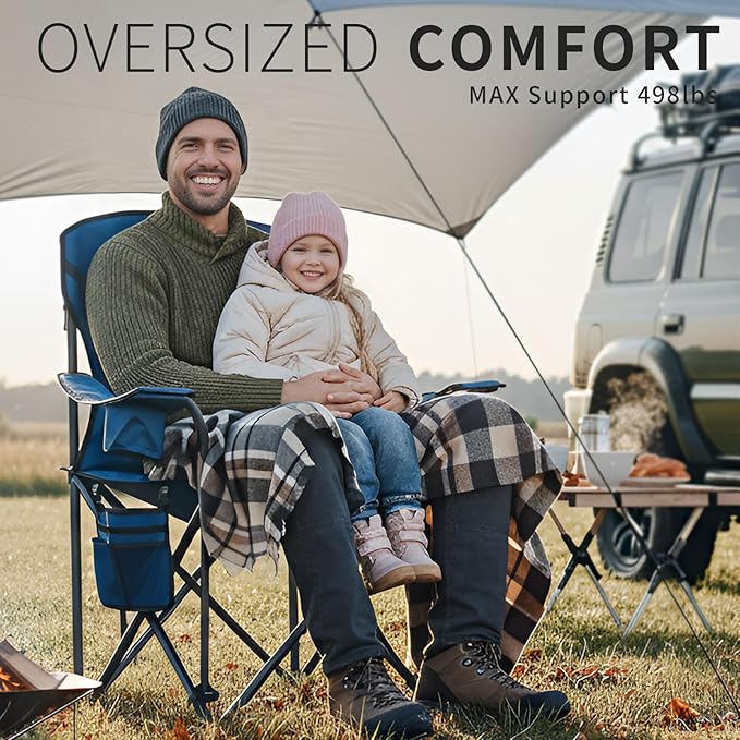 2 Pack Camping Chair for Heavy People Padded Portable Folding Chair Oversized Quad Arm Chair with Lumbar Back Support Supports 500 lbs