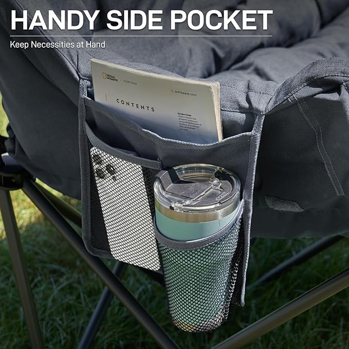 EVER ADVANCED Extra Large Double Camping Chair for Adults Family Size Padded Folding Camping Love Seat Bench with Side Pocket Portable Camping Couch Two Person Heavy Duty Folding Outdoor Chair