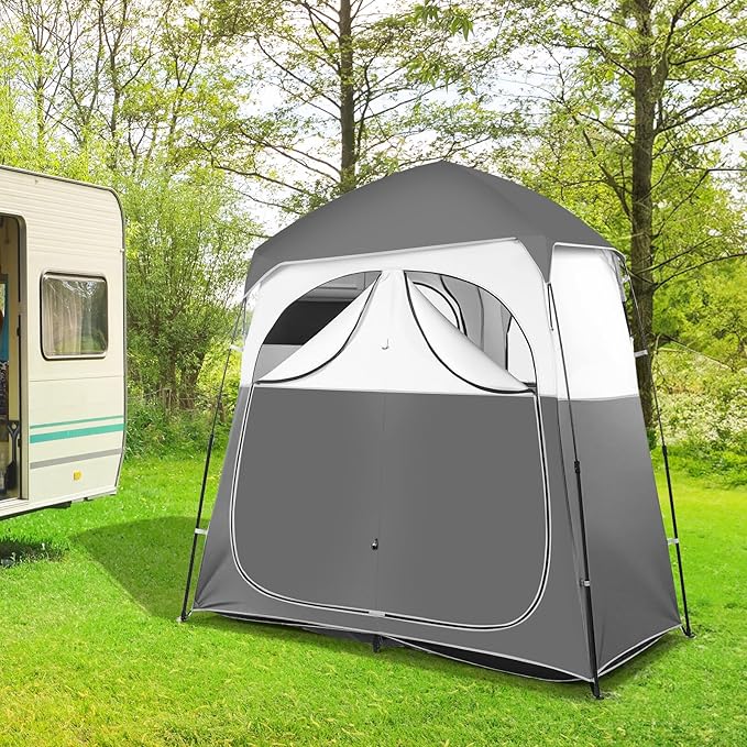 VINGLI 2 Room Shower Tent 7.5 FT Instant Pop Up Shelter with Carrying Bag Privacy Changing Room TentPerfect for Portable Toilet Camping Dressing Outdoor Indoor Easy Set Up