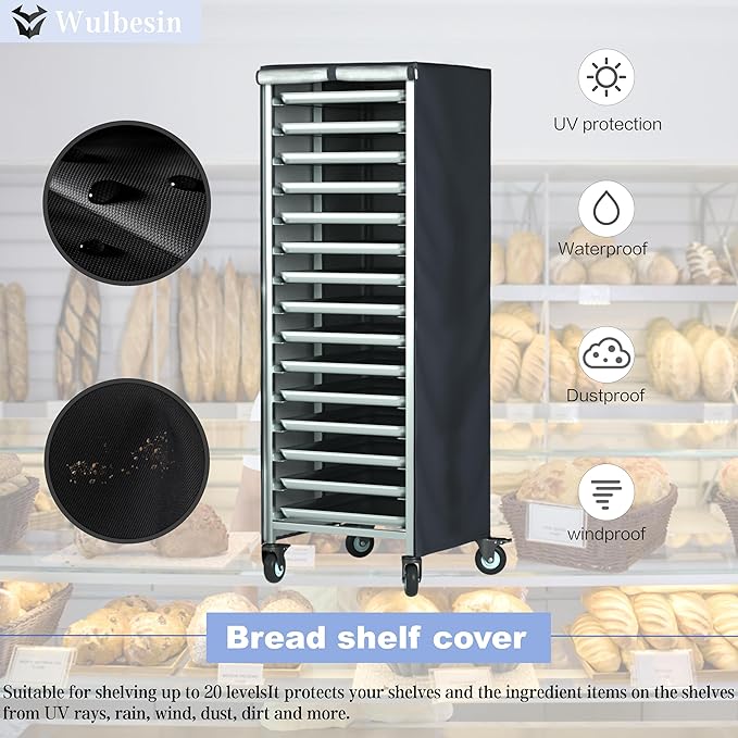 Commercial Bread Pan Rack Cover 28x23x64 - Waterproof Kitchen Storage Protection for Bakery Restaurant (Black)