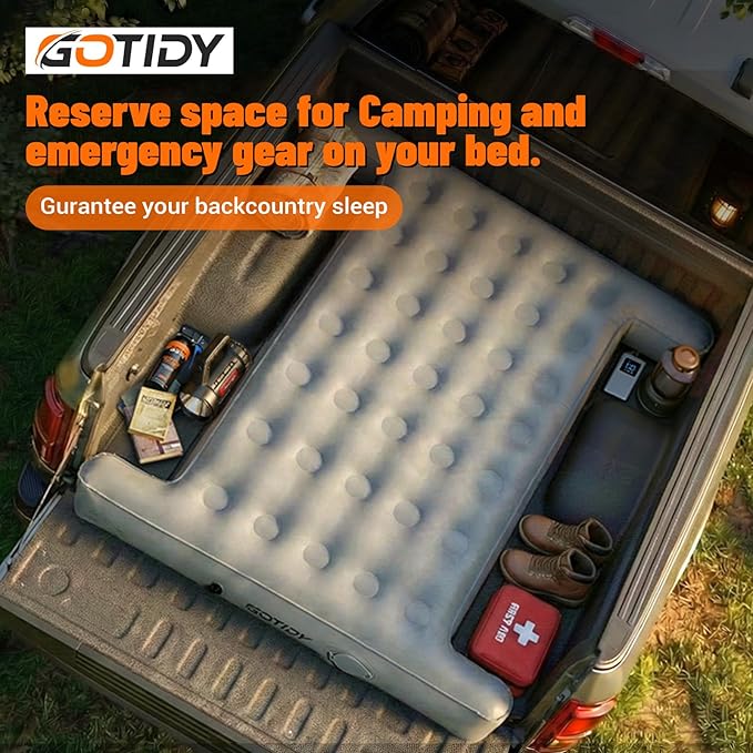 Truck Bed Mattress 5.5-5.8ft for Full-Size Pickup Fabric Texture Truck Bed Air Mattress Side Space for Stuff Customized for F150/Silverado/Ram1500 with Detachable Air Pump for Road Trips &amp Tra