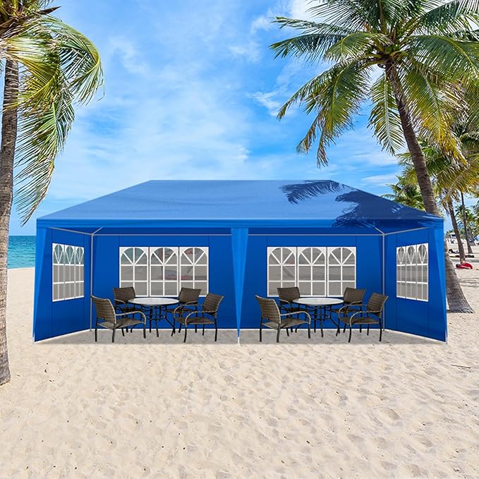 VOYAGEECO 10'x20' Outdoor Party Tent with 6 Removable Sidewalls Waterproof Canopy Patio Wedding Gazebo Blue