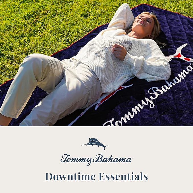 Tommy Bahama Outdoor Waterproof Picnic Blanket with Patriotic USA Design - Lightweight Portable with Carry Strap - Perfect for The Beach Park Camping Concerts and More 50 x 70