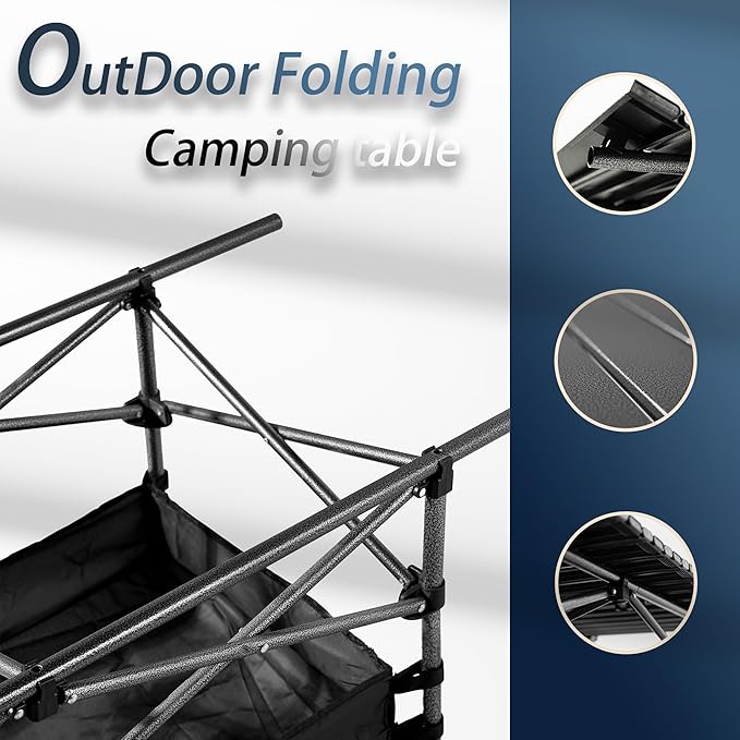 Outdoor Folding Table 7.93LBS Ultralight Camping Table with Built-in Storage &amp Carry Bag 225LBS Heavy Duty Aluminum Tabletop Carbon Steel Frame for Camping Picnic Beach BBQ