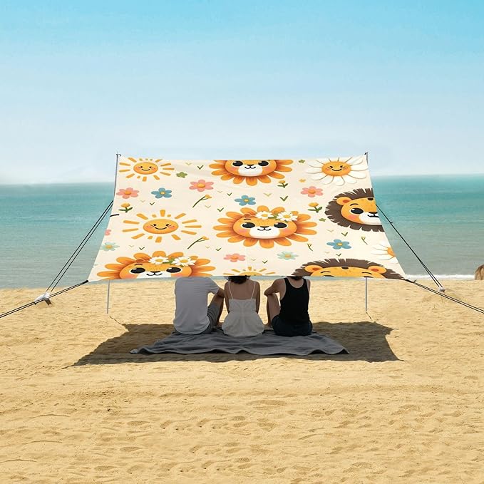 Cute Tiger Face Lion Sun Camping Sun Shelter Beach Tent Portable Beach Sun Shade Outdoor Canopy for Camping Trips Fishing Picnic