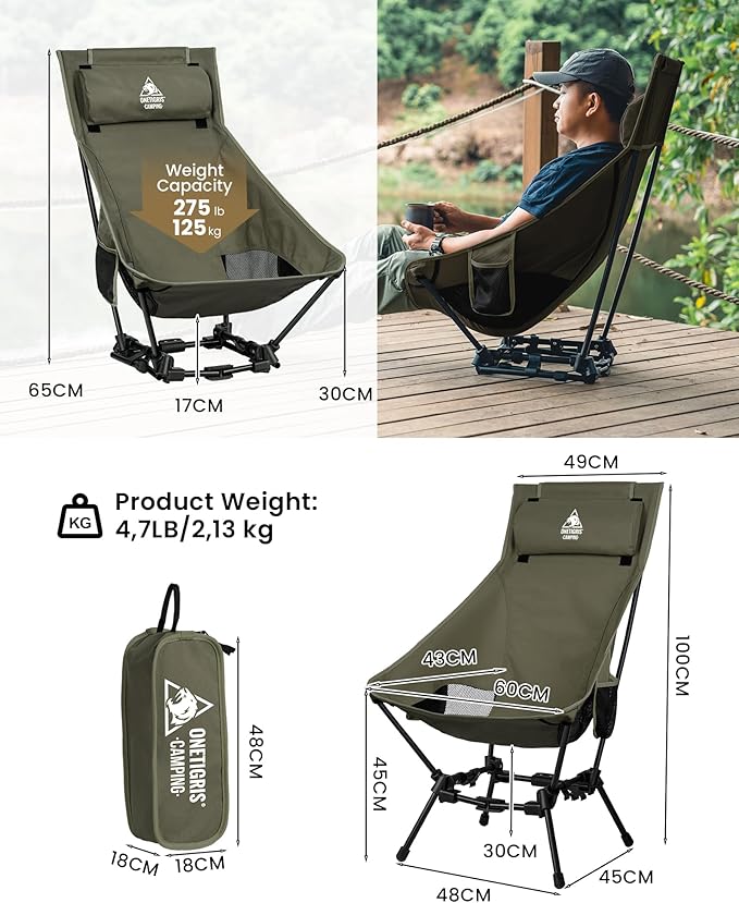 ONETIGRIS Dragonhide Oversized Camping Chair with Pillow Design Comfortable Widened Seat Folding 275 lbs Capacity
