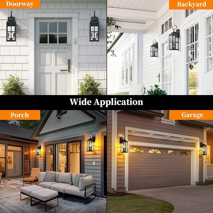 2 Pack 19 Large Outside Modern Wall Sconce Light Fixture Industrial Porch Light Wall Mount with Glass Waterproof Farmhouse Exterior Lamp Lighting Bulbs Included