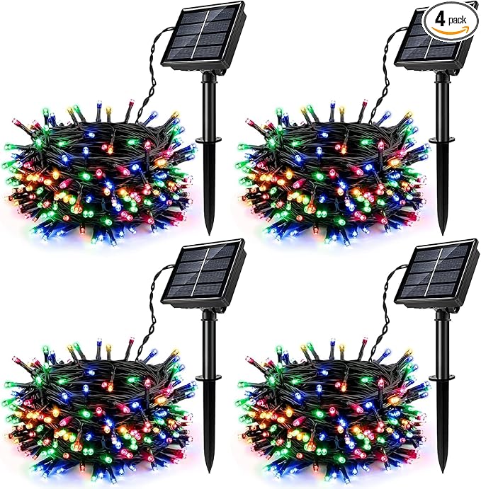 [4 Pack] Solar String Lights Multicolored 480 LED 157FT Solar Twinkle Light Outdoor with 8 Modes &amp Memory Function Waterproof Chrismas Lights for Xmas Tree Party Decorations