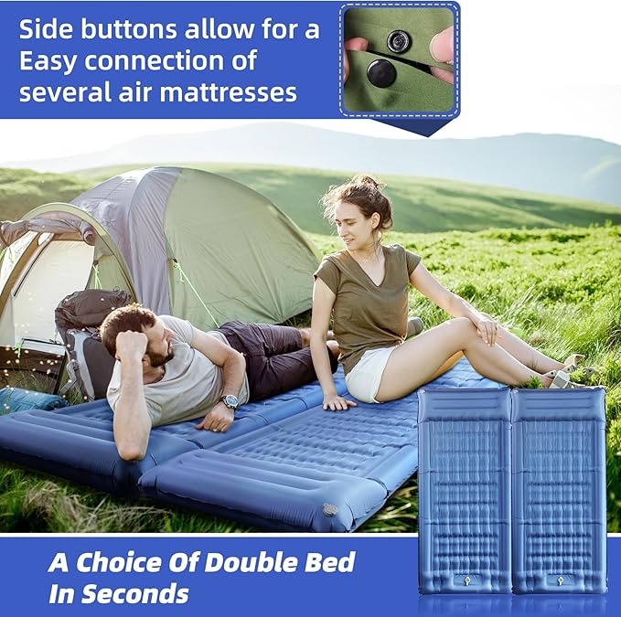 32.68 Extra Wide Sleeping Pad for Camping Camping Mattress with Pillow Inflatable Sleeping Pads with Built-in Foot Pump 5.11 Thickened Sleeping Mat for Backpacking Hiking Tent (Blue)