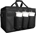 1 PCS Food Delivery Bag Black with Cup Holders/Drink Carriers Great for Beverages Grocery Pizza Commercial Quality Hot and Cold