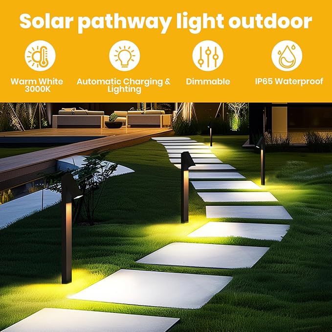 Solar Pathway Lights Dimmable Metal Solar Landscape Path Lights IP65 3000K Solars Walkway Light for Outside Garden Yard Patio Path Lawn Decor 2pcs