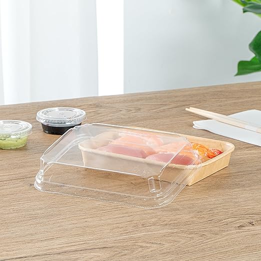 Restaurantware-LIDS ONLY: Matsuri Vision 6.6 x 4.6 x 1.2 Inch Lids For Sushi Containers 100 Airtight Lids - Containers Sold Separately No-Fog Design Clear Plastic Dome Lids For Sushi Boxes