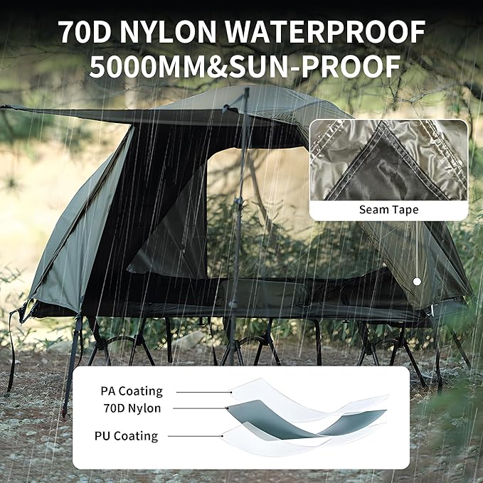 TENPLAY 1-Person Cot Tent FlysheetMust be Used with Matching Inner Tent LightweightWaterproof Sun ProtectionNylon Easy SetupExpandable Rainfly for Camping Hiking Backpacking Picnics