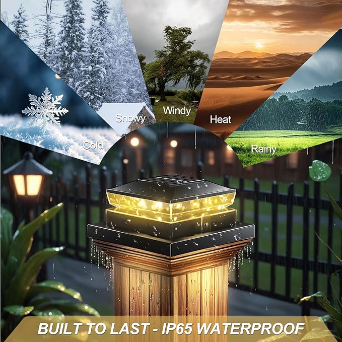 12 Pack Solar Post Cap LightBlack Solar Powered Fence Light 4x4 IP65 Waterproof Outdoor Post Solar Lights for Garden &amp Patio Deck Lights for 3.5x3.54x45x5 Wood &amp Vinyl Posts Warm White Lig