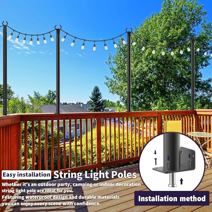 10 Pack String Light Poles5 Ft Light Poles for Outside String LightsOutdoor Lights Pole with ForkMetal Poles Stand for Patio Deck Backyard (5FT 10 Pack)