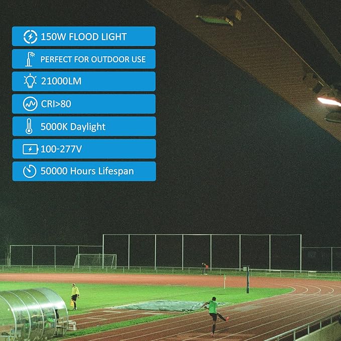 150W LED Outdoor LED Flood Light 21000LM 1500W Equivalent AC100-277V 5000K Daylight IP65 Waterproof Outdoor Sercurity Light for Landscape/Parking Lot