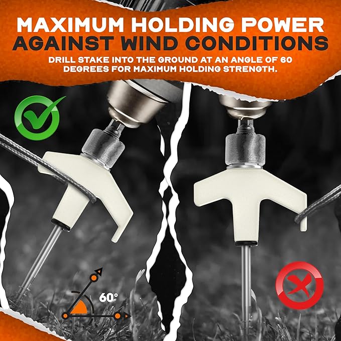 15-Pack 8 Heavy Duty Screw in Tent Stakes Drill-In Ground Anchor Pegs Includes Hex Head Driver &amp Storage Bag