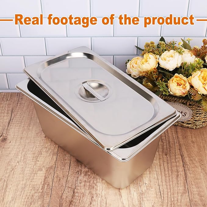 4 Pack 1/3 Size Stainless Steel Steam Table Pan with Lid 6 Inch Depth Hotel Pans for Weddings Parties Restaurants Cafeterias and Hotels