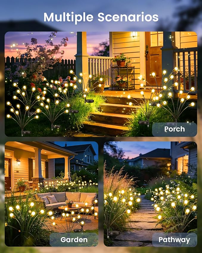 OZS 10 Pack Total 80 LED Solar Firefly Lights Fairy Outdoor - Solar Garden Lights Outdoor Sway by Wind Waterproof for Garden Patio Pathway Fairy Decor (Warm White)