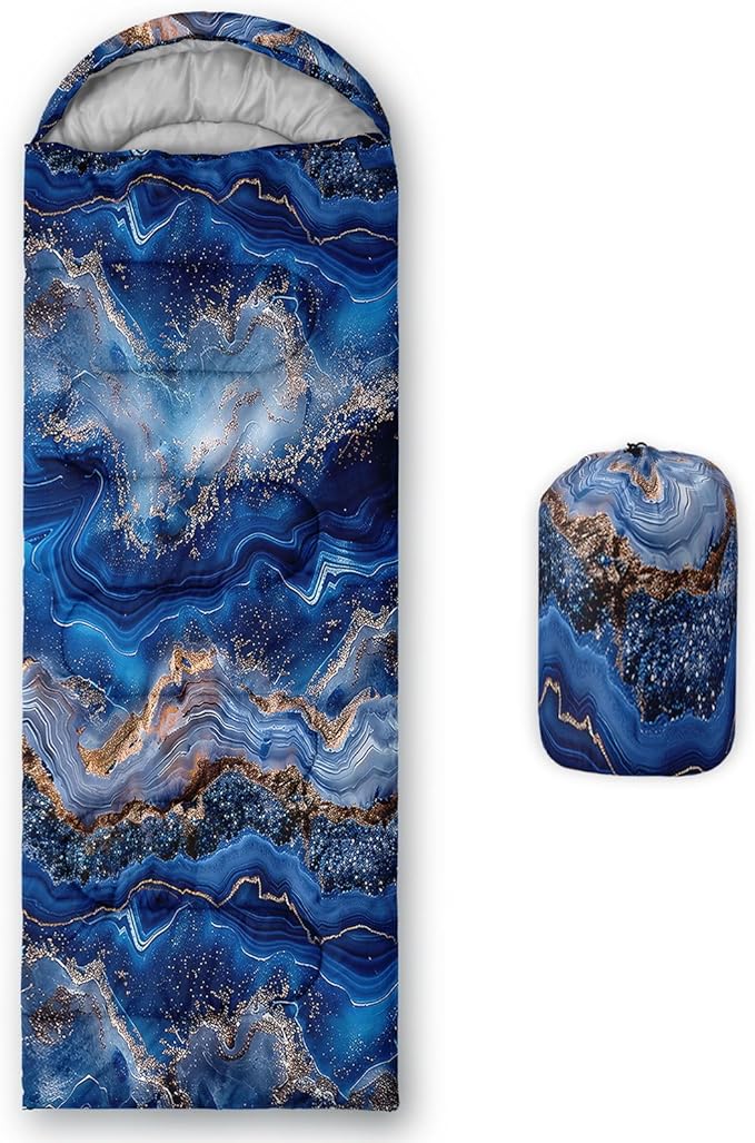 Kids Sleeping Bag for Boys GirlsBlue Ripples Print-Lightweight Warm Portable Outdoor Indoor-Waterproof Cold Weather Resistant Sleeping Bag for Camping Hiking