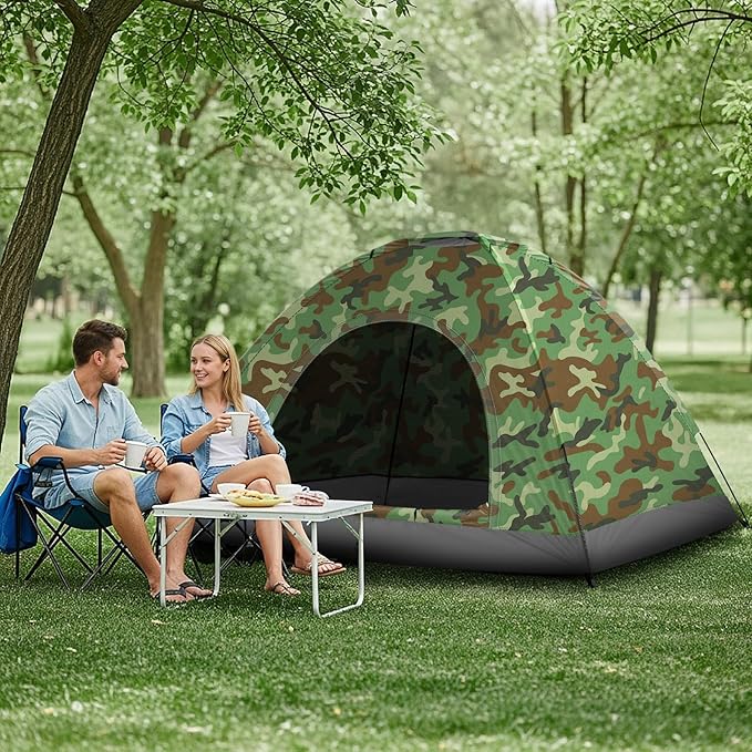VINGLI Camouflage Camping Tent Portable Dome Tent for 3/4 Person with 78L”x 78W”x 53H”Waterproof Nylon Oxford for Hiking Climbing Camping Backpacking