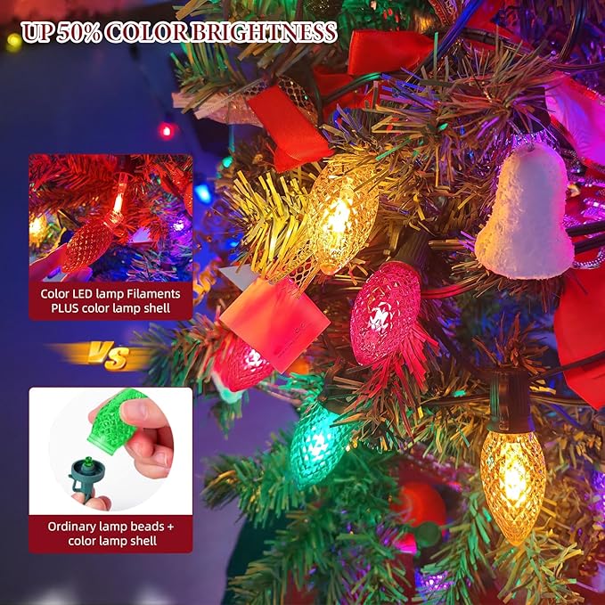 Kawaya Outdoor Christmas C9 LED String Lights - 25ft 25 Bulbs Multi Colored Indoor Decorations IP65 Commercial Waterproof for Tree Outside Roof House Walkway Pathway