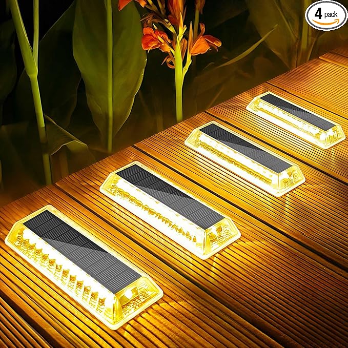 Lacasa Solar Deck Lights Solar Lights Outdoor Waterproof IP68 4 Pack Solar Powered Pathway Yard Driveway Step Landscape Light LED Lighting 50LM for Garden Path Walkway Stair Patio Warm White 2700K