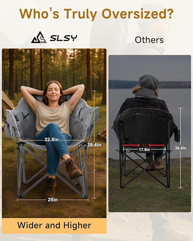 Slsy Heated Camping Chair Oversized Outdoor Portable Heated Folding Chair Heavy Duty 500 lbs Support Padded Seat for Outdoor Sports Camping Patio and Picnics