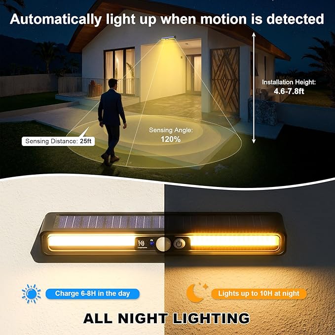 Solar Outdoor Lights with Motion Sensor 36 LED Waterproof Solar Powered Clamp Lights for Garden Patio Pathway Fence Yard - 3 Lighting Modes (Warm Light)