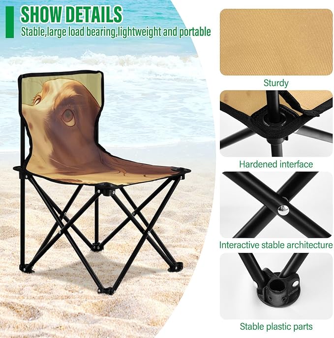 Confused Dog Portable Camping Chairs Folding Chair - Durable Oxford Fabric Lightweight Iron Frame Easy Fold Design - Ideal for Outdoor Activities Camping Fishing and Travel