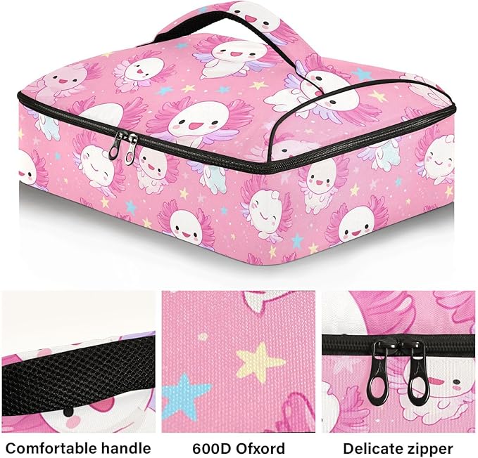 Casserole Carrier Adorable Axolotl PatternInsulated Casserole Carrier for Hot or Cold Food Thermal Lunch Tote for Potluck Parties Picnic Beach Fits 9 x 13 Inches Baking Dish