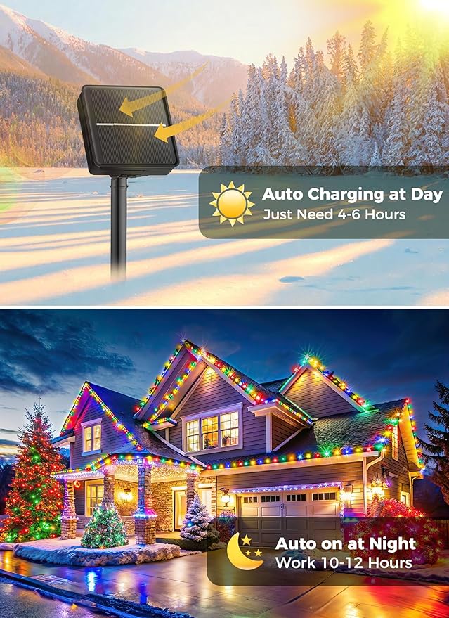 Solar Christmas Lights Outdoor 2 Pack 50 LED C9 Strawberry String Light with Timer &amp 8 Light Mode Waterproof Solar Christmas Tree Lights for Outside Garden Patio Party Christmas Decor Multicolo