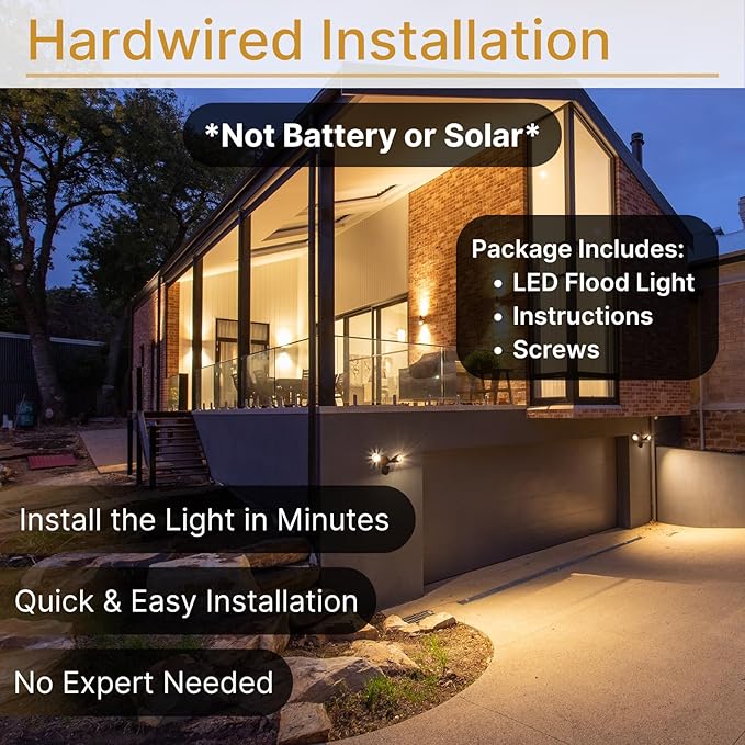 LED Black Motion Sensor 2-Light Bullet Flood Light- 3000K Adjustable Dual Head Outdoor Security Light Dusk to Dawn Waterproof Hardwired Spotlight for Yard Patio Garage Landscape