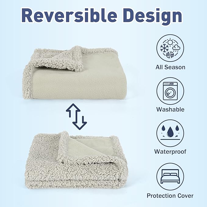 Catalonia Waterproof Bed Blanket Washable Leakproof Bed Cover Reversible Protector Blanket for Couch Sofa Stain Proof Blanket Pad for Adults 80X60 inches Camel/Taupe