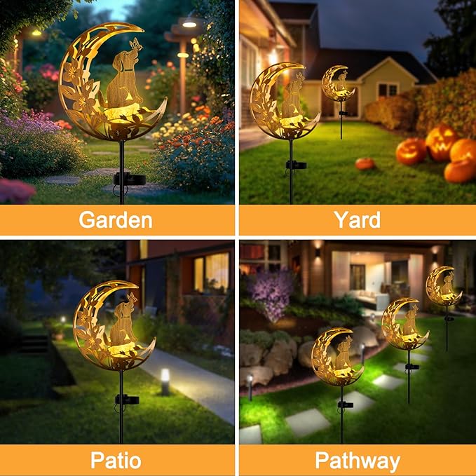 Lights Outdoor Decor Dog - Moon &amp Bird SolaGardenLights Waterproof Auto On/Off Pathway Lighting for Yard/Lawn/Patio Handcrafted Metal Solar-Stake-Lights for Outside Decorations