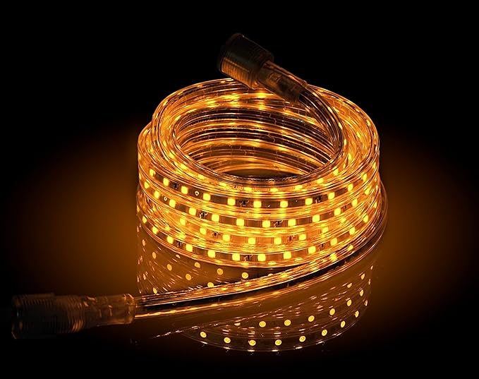 CBConcept UL Listed 164 FeetSuper Bright 45000 Lumen Yellow Dimmable 110-120V AC Flexible Flat LED Strip Rope LightCommercial Grade Indoor Outdoor use Ready to plug n shine