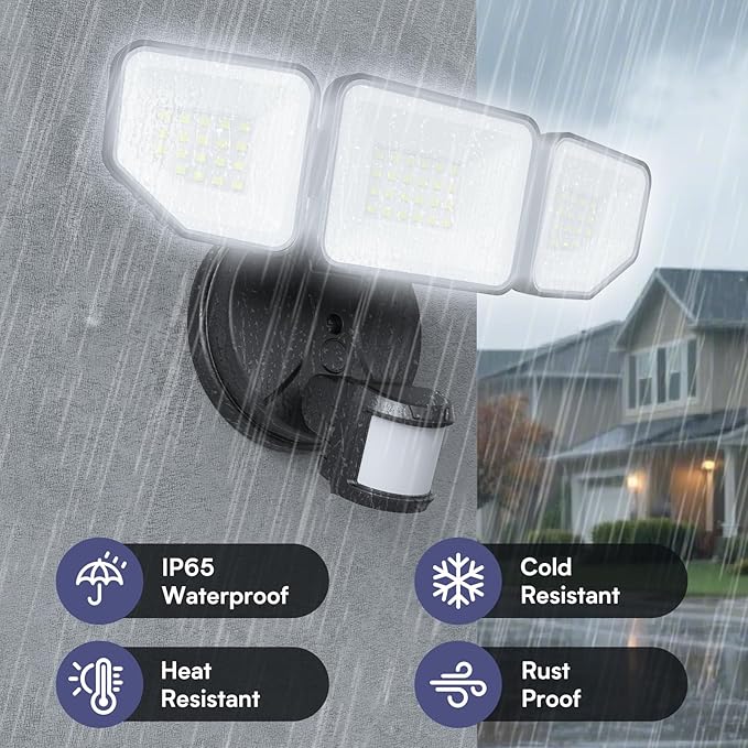 65W 6500LM Flood Lights Outdoor Motion Sensor Hardwired Security Floodlights 6500K IP65 Waterproof Dusk to Dawn Lighting Outside Black 1 Pack