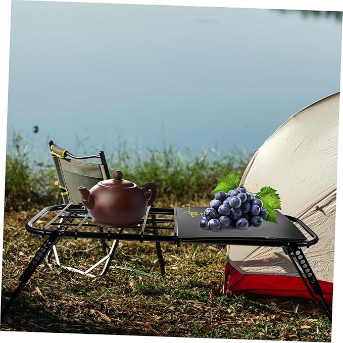 YARNOW Metal Folding Table Adjustable Height for Outdoor Grill Camping Hiking