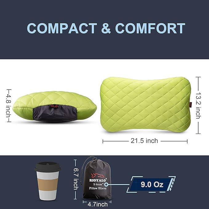 X-Foam Inflatable Camping Pillow ELuxe with Removable Foaming Cover | Comfortable Washable Ultralight Portable Neck Lumbar Support | Backpacking Hiking Travel Air | X-Large (Apple Green)